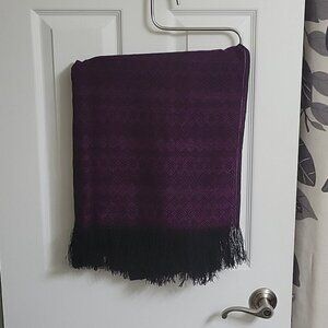 Purple Chevron Print Oversized Blanket Scarf/ Wrap w/ Black Fringe